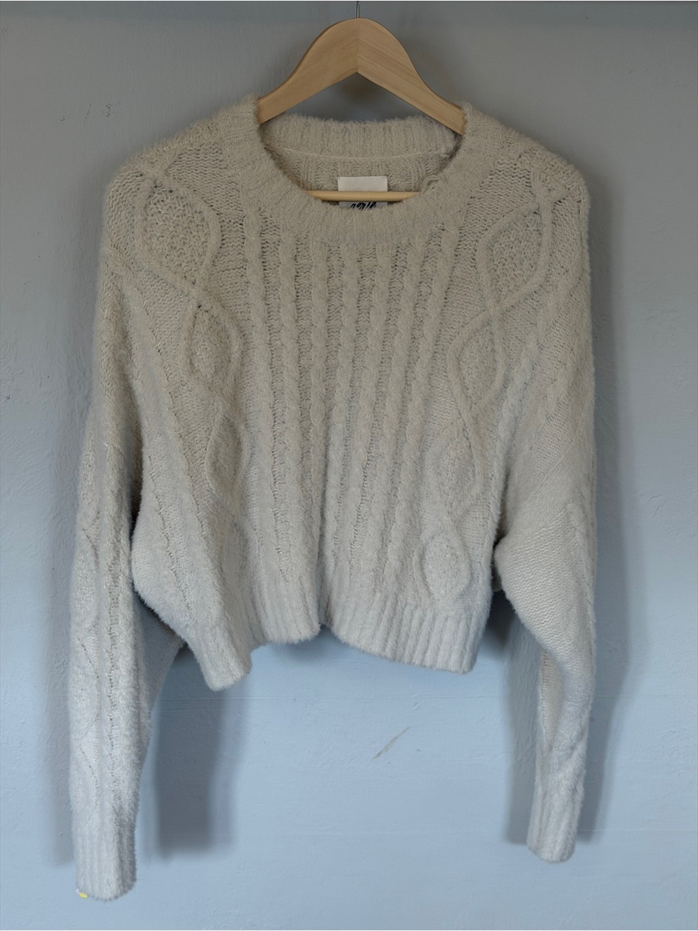 aerie Cream Cable Knit Crewneck Sweater